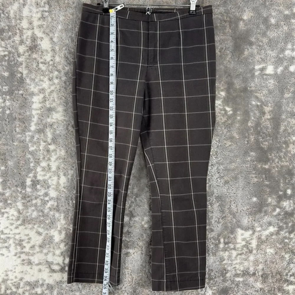 Free People Women Size 8 Checker Ankle Pants Gray Button Zip Cotton Blend Casual